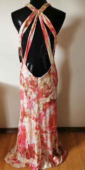 Xscape Strappy Floral Beaded Gown Size 14 - Picture 3 of 6